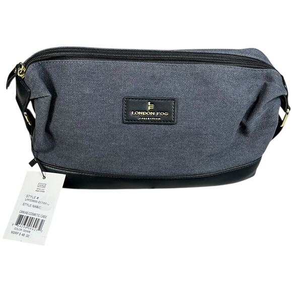 London Fog Canvas Cosmetic Bag NWT Gray Black Travel Toiletry Case Men Organizer - Picture 6 of 13